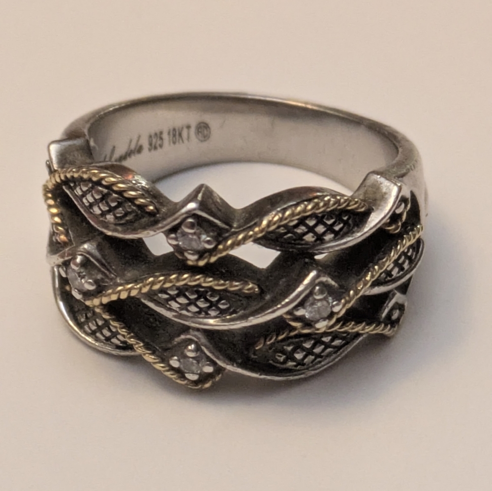 Andrea Candela Textured 18k Gold Sterling Silver and Diamond Ring
